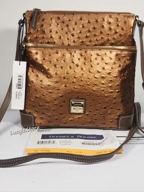 Dooney & Bourke Ostrich Embossed Leather Crossbody Bag Metallic Gold